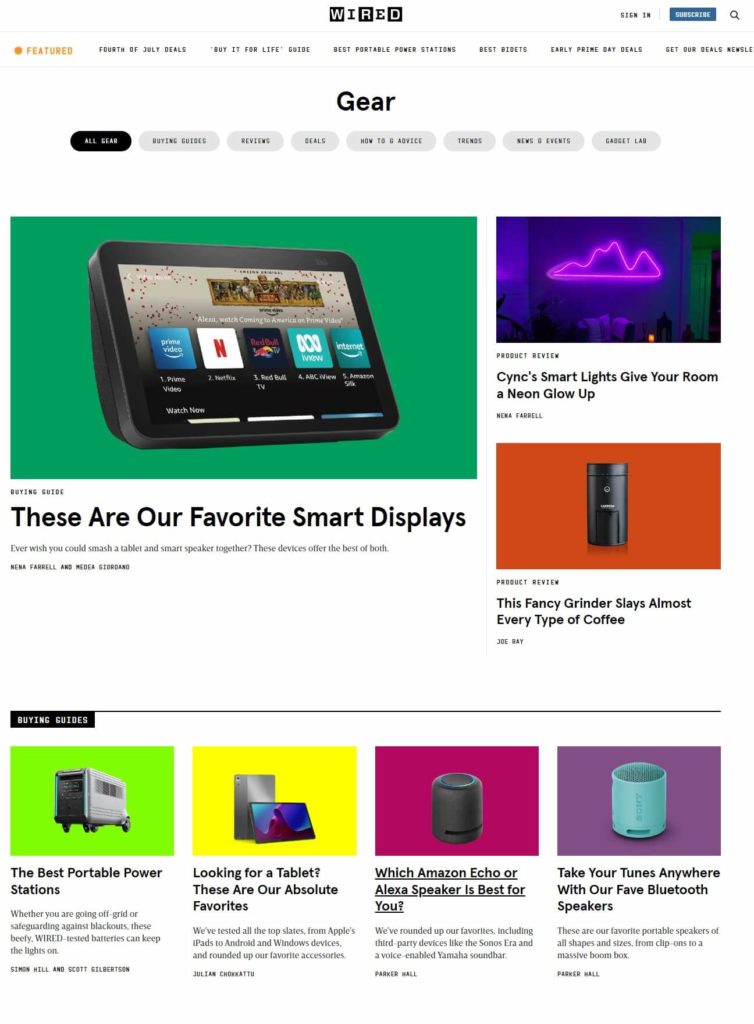 An image depicting the Wired official website's Tech Gear page.