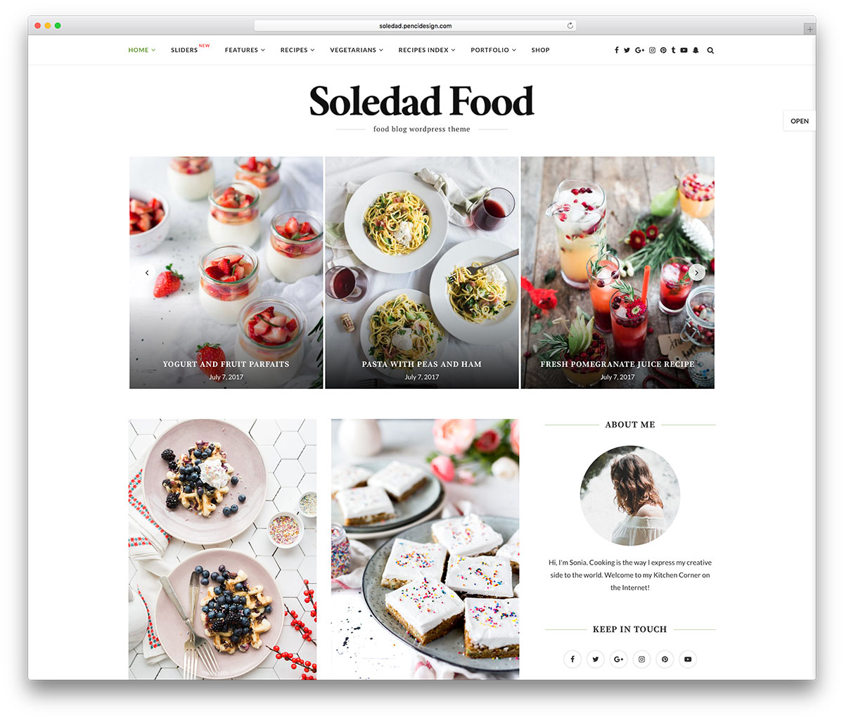 Soledad clean food blog WordPress theme