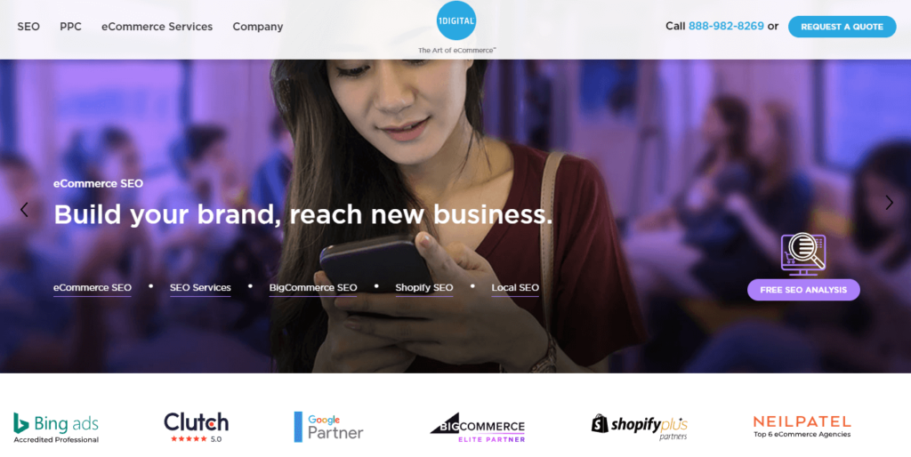A screenshot from 1Digital eCommerce SEO marketing agency website.