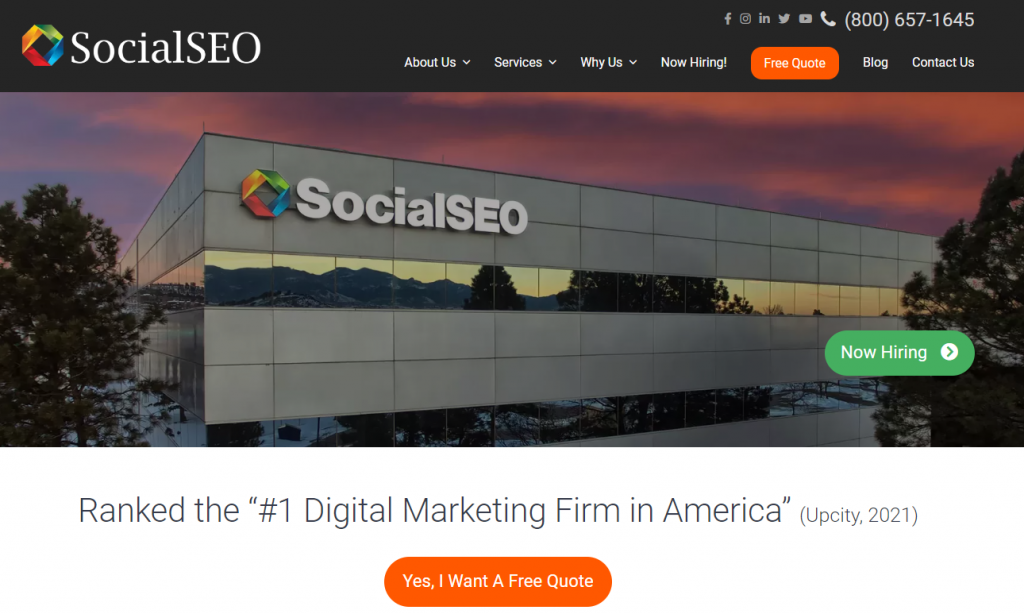 A screenshot from the SocialSEO eCommerce marketing agency and digital marketing firm website.
