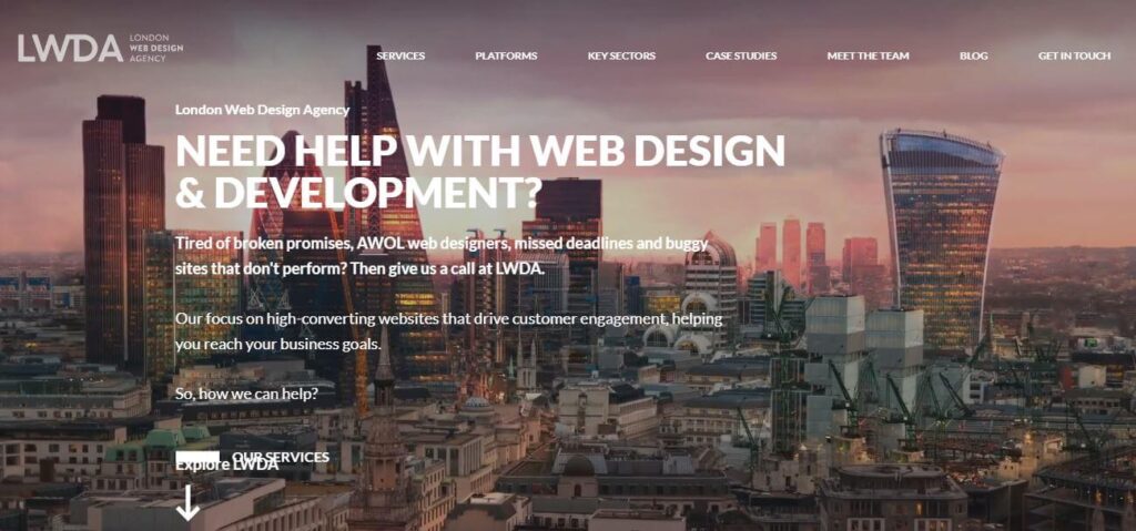 An image showcasing the home page of London web design agency.