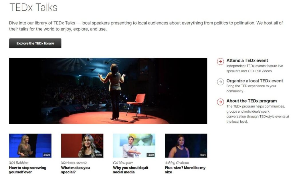 Top web design trends in 2023. An image depicting the snapshot from TEDx Talks website.