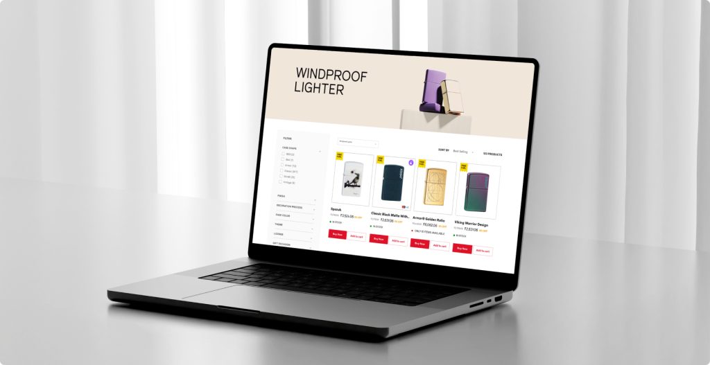 Zippo product page in laptop