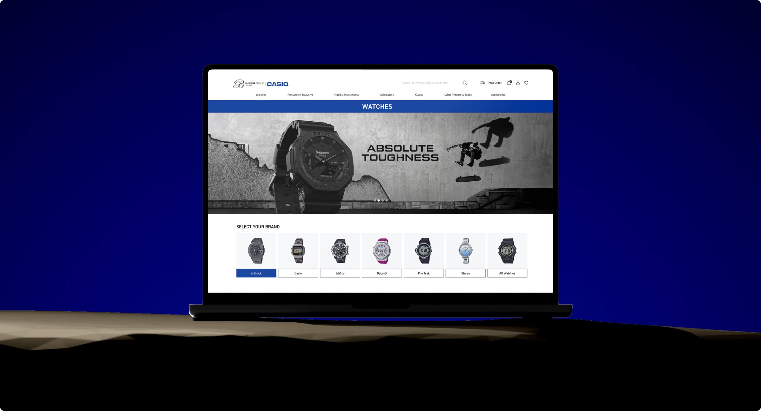 Casio site preview on laptop