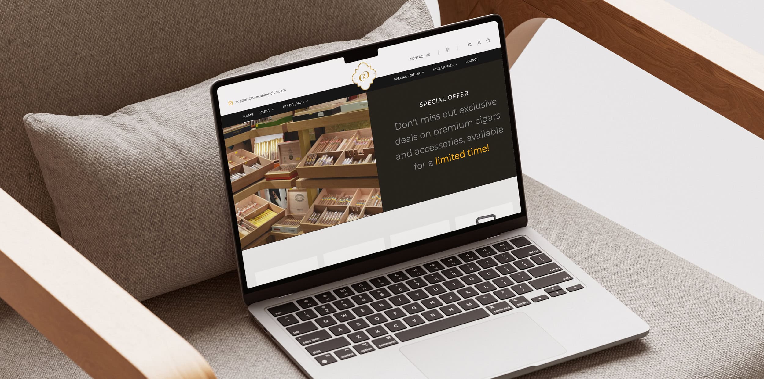 Laptop mockup of The cabinet club website