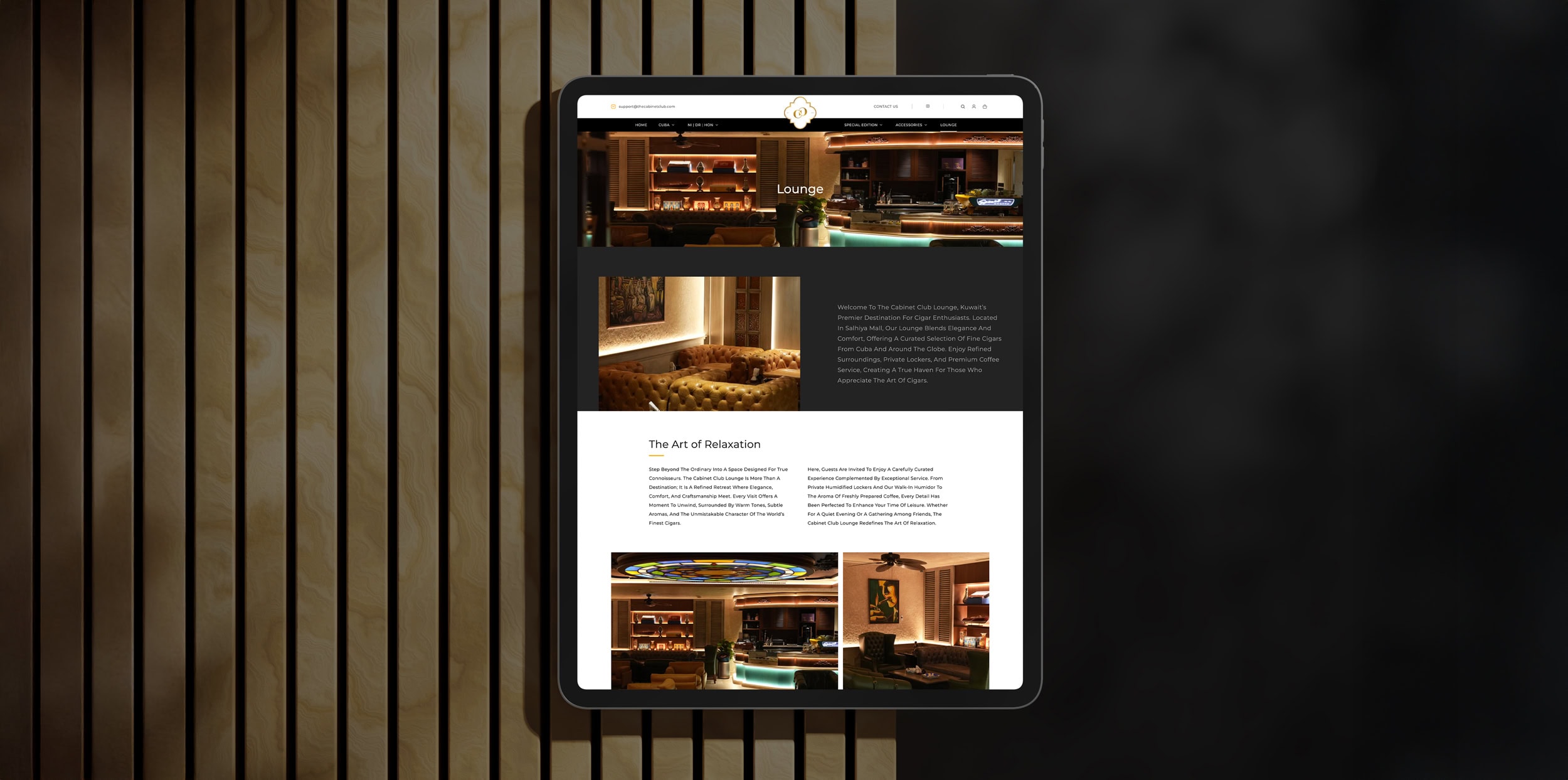 The Cabinet Club Tablet view